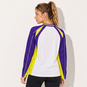 T-shirt da donna all'ingrosso traspirante in mesh a maniche lunghe raglan con pannelli traforati a blocchi di colore per allenamento sportivo - Product Image 3