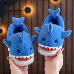 New Winter Children's Fluffy Slippers Cute Shark Non-slip Flip Flops for Girls Boys Mule Warm Plush Home <b>Kids</b> Cotton <b>Shoes</b> - Product Image 1