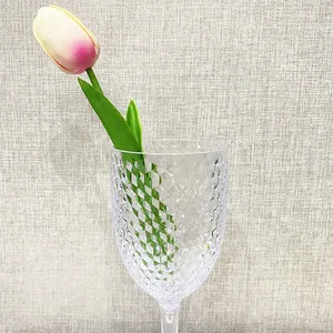 1 Piece Plastic Reusable Colorful Unbreakable Wine Glasses Champagne Flutes With Diamond Plastic Clear Goblets