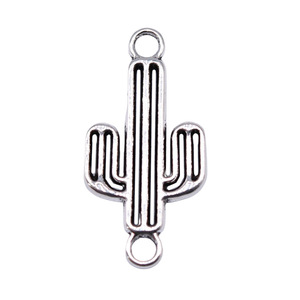 Conector de <span class=keywords><strong>cactus</strong></span> Saguaro calado 26x13mm de aleación de zinc en plata envejecida, con dos bucles, para tobillera estilo bohemio del desierto - Product Image 3