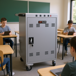 Carrito de carga Artman para 35 dispositivos, gabinete móvil para tabletas, portátiles y equipo educativo, de metal, con tomacorrientes. - Product Image 2