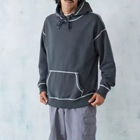 Sweat à capuche surdimensionné pour homme avec logo personnalisé OEM, surpiqûres contrastées, impression de logo, pull-over à coutures inversées, sweat à capuche décontracté pour homme, usage quotidien