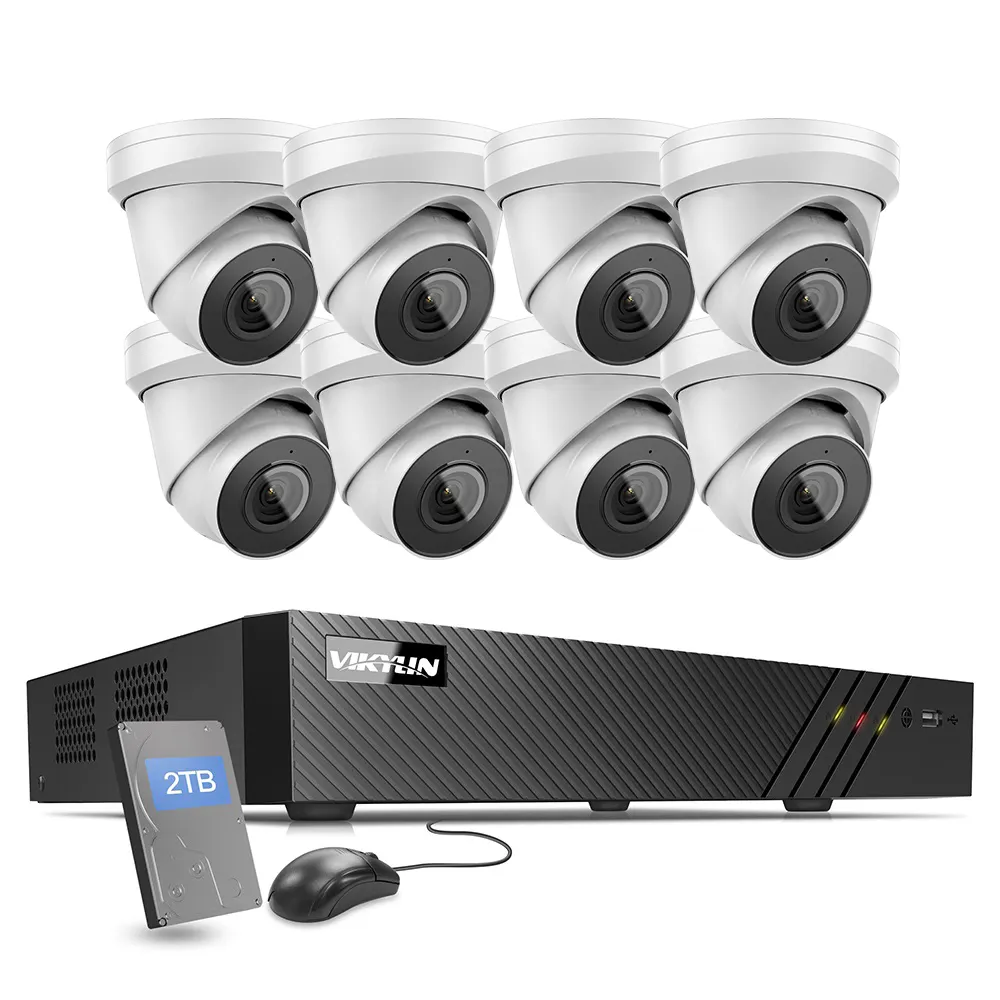 8CH 4K 8MP POE Turret bullet IP camera CCTV kits Built in Audio IP66 waterproof camera