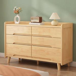 Midcentury Modern Solid Wood <b>Dresser</b> <b>6</b> <b>Drawers</b> Storage Cabinet Bedroom Furniture Light Natural Finish Flat Panel Design - Product Image 4
