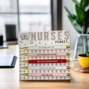 5Pcs Pen Set Nurse Themed Click Ballpoint Pen Personalized Text Quotations Gifts Christmas Funny Daily Pen Set