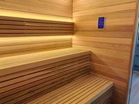 Ruang Sauna Luar Ruangan Elektrik Uap Basah Bentuk Persegi dengan Trim Hitam Desain Modern Konstruksi Kayu Cedar Merah Solid Berkualitas Tinggi Harga Terjangkau