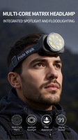 Multi-Core Matrix 1*18650 Li-Ionen-Akku Wiederaufladbare Stirnlampe IP44 Wasserdicht Digitale Anzeige für Camping, Wandern, Angeln