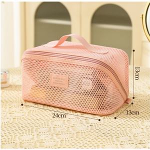 Sac de rangement cosmétique Portable de grande capacité pour femmes Design en maille simple Fermeture à glissière durable écologique pliable personnalisé - Product Image 3