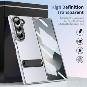 Funda delgada transparente para PC, protección completa dura, funda con soporte de Metal para <span class=keywords><strong>Samsung</strong></span> Galaxy Z <span class=keywords><strong>Fold</strong></span> 6 5 <span class=keywords><strong>4</strong></span> con vidrio templado - Product Image 4