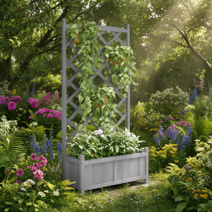 Maceta de Plástico Gris con Enrejado, Jardinera Elegante de Estilo Rústico, Caja de Plantación para Uso en Jardín - Product Image 2