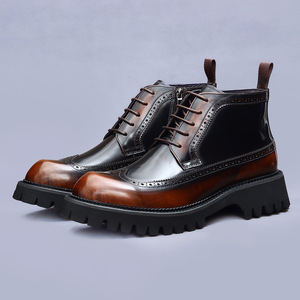 Men's thick-soled workwear insulated moccasins with shiny leather surface, water-resistant and slip-resistant genuine leather - Product Image 3
