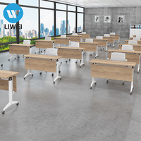 Table de conférence moderne LIWEI en acier inoxydable, pliable, modulaire, à plateau rabattable, compacte, pour la formation, bureau de réunion en bois, facile à assembler