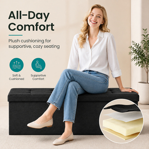 Banco Otomano Plegable Moderno con Almacenamiento para Zapatos y Reposapiés, Ideal para Dormitorio, Sala de Estar y Entrada, en Tela, Envío Rápido desde la UE, Disponible en Polonia - Product Image 4