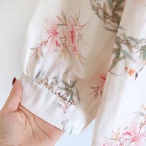 Pyjama pour femmes en coton pur léger à <span class=keywords><strong>double</strong></span> couche de <span class=keywords><strong>gaze</strong></span> à imprimé bambou de style chinois, col châle - Product Image 4