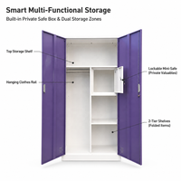 Armoires Vestiaires Métalliques 2 Portes pour Personnel, Meuble de Rangement en Acier avec Tringles à Vêtements et Petits Casiers Verrouillables