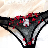 Ensemble de lingerie en dentelle pour femmes, sexy, en maille noire, avec broderie de roses rouges, ensemble de soutien-gorge pour femmes, exotique, romantique, vente en gros, OEM personnalisé