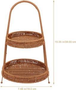 Ciotola per Frutta <span class=keywords><strong>in</strong></span> Plastica Effetto <span class=keywords><strong>Vimini</strong></span> con Supporto, Vassoio <span class=keywords><strong>in</strong></span> Rattan, Cesto per Caramelle, Cesto di Servizio, Scolapasta da Cucina, Organizzatore Vintage - Product Image 2