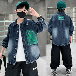 <span class=keywords><strong>Manteau</strong></span> en jean délavé à motif lettres, style western, pour enfants plus âgés, nouvelle collection 2026, vêtement de travail élégant de style coréen pour enfants - Product Image 2