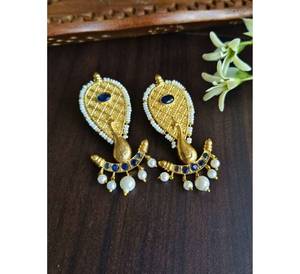 Gold-Plated Handmade Bird Style <b>Red</b> Gemstone <b>Earrings</b> for Women Lightweight Custom Design Wedding Wear Jhumka at cheap rate - Product Image 2
