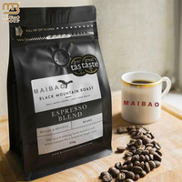 Sacs à café personnalisés avec valve et fermeture à glissière supérieure Sacs en mylar noir mat Sac d'emballage pour café à fond plat en feuille d'aluminium de qualité alimentaire