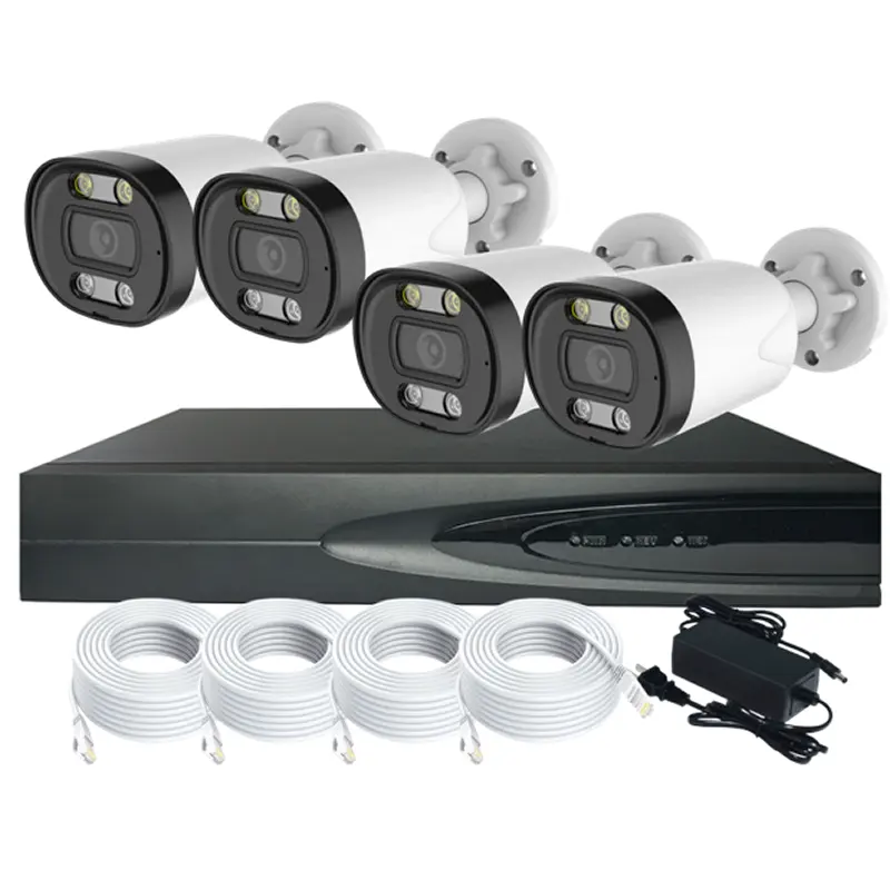 Seetong 4chs 4.0 메가 픽셀 듀얼 라이트 (IR & 화이트) 카메라 POE AI CCTV 야외 및 실내 IP 듀얼 라이트 카메라 시스템