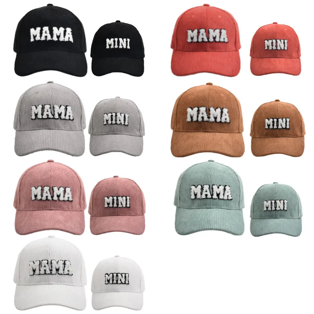 2023 automne hiver Vintage femmes enfants maman et moi correspondant Baseball chapeaux broderie Patch velours côtelé MAMA et MINI Baseball chapeau