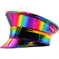 Casquette uniforme en cuir PU brillant en gros casquettes à visière Costume de fête Sexy porter des casquettes de capitaine