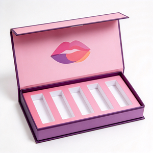 Palette de rouge à lèvres de luxe violette avec boîte à motif lèvres imprimé UV, emballage rigide en carton pour usage cosmétique - Product Image 4