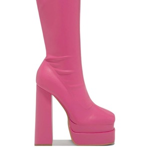 Trendy Western Color Platform Fashion Stivale Donna Purple Plaid Pattern Knee-High Heel Anti-Slip Sexy Warm Winter <b>Boots</b> Shoes - Product Image 5