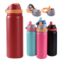Bouteille isotherme durable en acier inoxydable 304 de grande capacité, avec couvercle à double fonction et paille rabattable 2-en-1, personnalisable avec logo pour l'extérieur