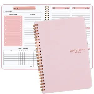 Jadwal bahasa Inggris 52 perencana mingguan Pink Notebook Coil Spiral kualitas tinggi perencana jurnal Notebook Agenda Harian Mingguan