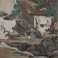 Peinture sur soie traditionnelle chinoise peinte à la main, paysage et figures, art mural oriental, reproduction haute résolution, traditionnelle