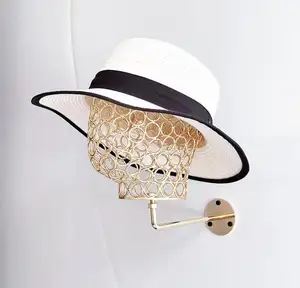 Boutique Gold Cap Display Model Hanger Rack Wall Mounted Mannequin Head
