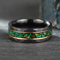 Gentdes Jewelry Bague en carbure de tungstène noir incrusté d'émeraude verte Bague en malachite et pierre d'oeil de tigre Bague en gros pour homme