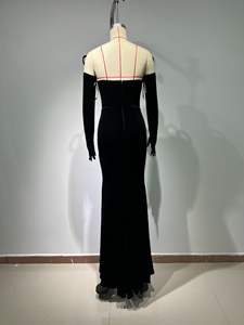 Vestido de Noche Elegante Negro Largo hasta el Suelo con Cuello en V para Mujer, con Plumas Naturales, Sujetador Incorporado, Lujoso, Transpirable, para Fiesta de Graduación - Product Image 4