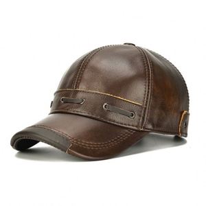 2025 Hot Selling New Arrival Cowhide Fall Winter Sports Caps Baseball Cap <b>Hat</b> Men Outdoor Street Men Genuine Leather <b>Hat</b> - Product Image 3