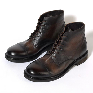 أحذية بوت سوداء من الجلد الأصلي للرجال برباط علوي ومحاكة بتصميم مائل أحذية بوت هندي من الجلد للرجال مقاومة للماء - Product Image 3