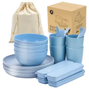 Пшеничная соломенная тарелка, тарелка для воды, нож и вилка, ложка, пластиковая портативная посуда для пикника