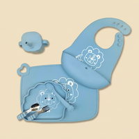 Ensemble d'assiettes divisées en silicone à ventouse avec bavoir, tasse et set de table imprimé éléphant, vaisselle antidérapante, personnalisation OEM, approvisionnement en gros
