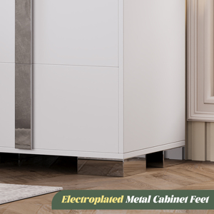 Modern End <b>Table</b> with Drawers Elegant Nightstand Metal Foot Wood <b>Bedside</b> <b>Table</b> <b>Mirrored</b> Handles Sofa Side <b>Table</b> - Product Image 5