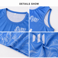 Kaos Lari Biru Custom Cetak Sublimasi Desain Gelombang Abstrak Cepat Kering Kaos Olahraga Jersey Tim OEM Grosir