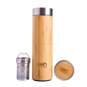 Termo al vacío de bambú y acero inoxidable de doble pared de 500ml con Infusor de malla - Product Image 1