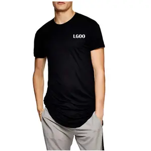 高品质100% 棉oem您的品牌t恤男士嘻哈t恤弯曲下摆超长线男士t恤