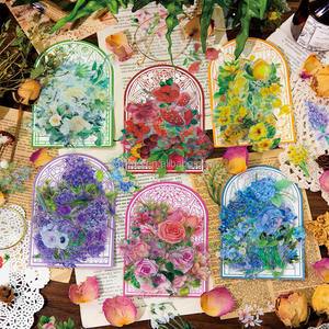 100 autocollants acryliques par paquet, série Fleurs Épanouies, plantes, fleurs, autocollants en PET auto-adhésifs, décoration de vacances, autocollants pour collages - Product Image 2
