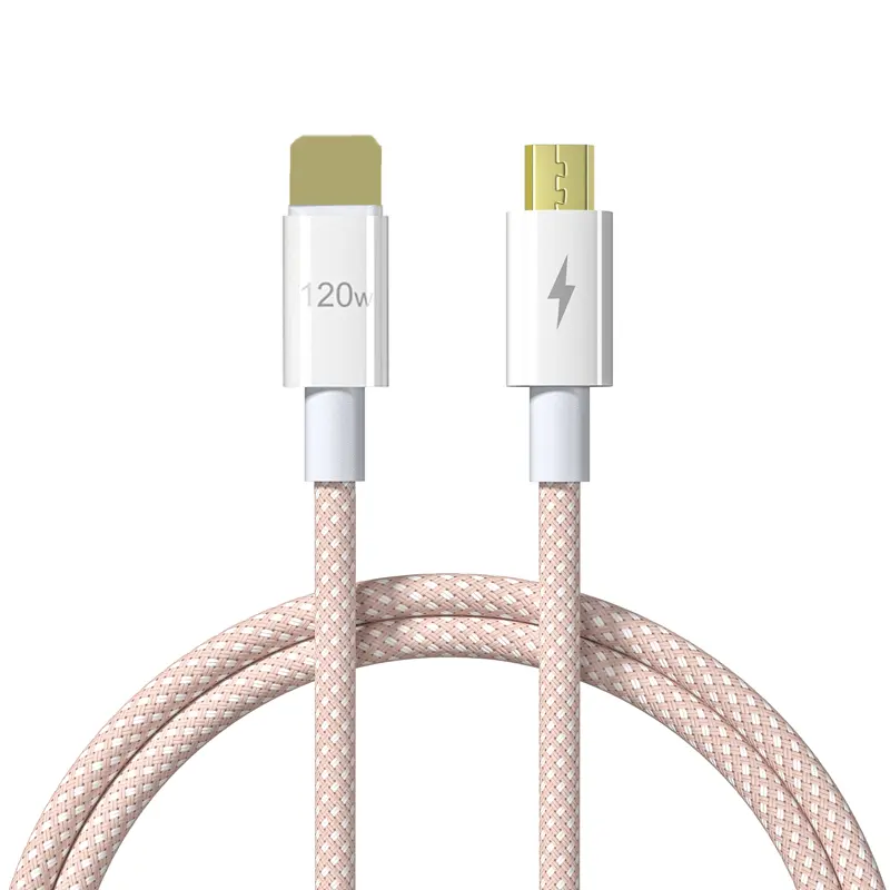 2022 Nieuwe Kleurrijke Nylon Usb Kabel Met Gouden Pulg 120W Pd Snel Opladen Kabel Voor I-Telefoon 13 12 12 Pro 11 Usb C Om 8pin Kabel