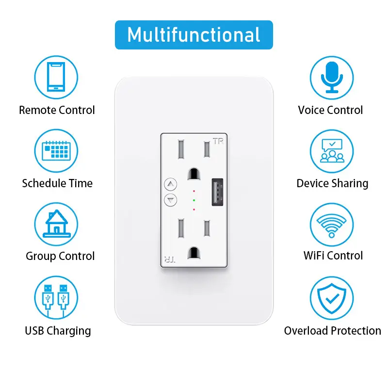 Alexa google home us multi port plug wifi house presa a muro tr caricatore usb led smart universal 15a