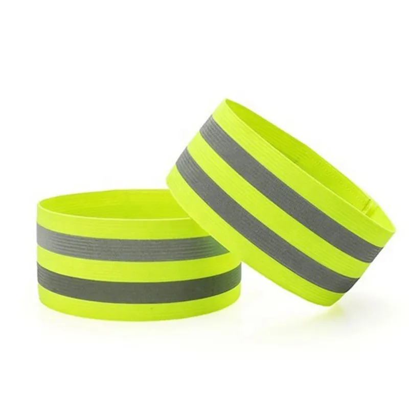 Logo personalizzato stampato regolabile in maglia braccio elastico polso colorato giallo nero verde bracciale avvertimento fasce riflettenti per corridori