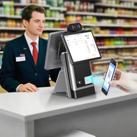 Terminal de point de vente à double écran avec reconnaissance faciale, paiement par QR code et carte pour kiosque libre-service de cafétéria et restaurant
