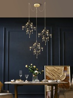 Lustre en cristal Star Web, luminaire suspendu moderne en fil métallique doré géométrique, lampe suspendue artistique Starburst pour salle à manger, escalier