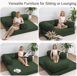Ghế sofa giường đa năng 4 trong 1, cỡ Queen, gấp gọn, có tay vịn hình vuông, vỏ bọc tháo rời, màu xanh, tiết kiệm không gian, có thể ngả lưng - Product Image 4